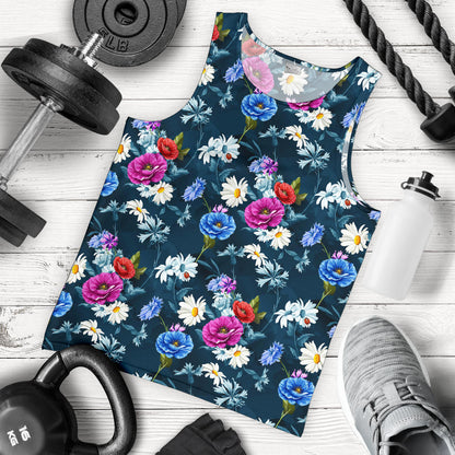 Floral Blue Themed Print Men Tank Top