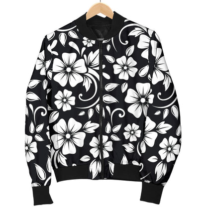 Floral Black White Themed Print Men Bomber Jacket