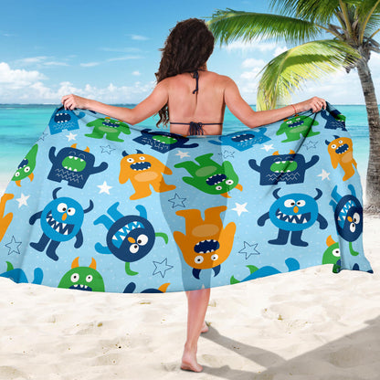 Monster Cartoon Pattern Print Design 04 Sarong Pareo Wrap