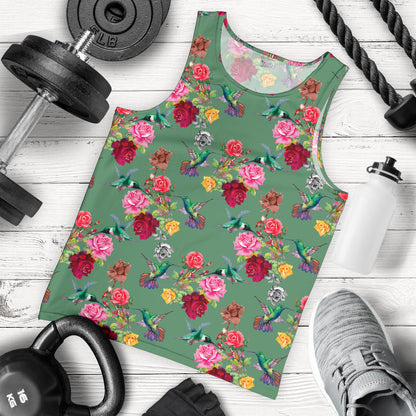 Hummingbird with Rose Themed Print Men Tank Top