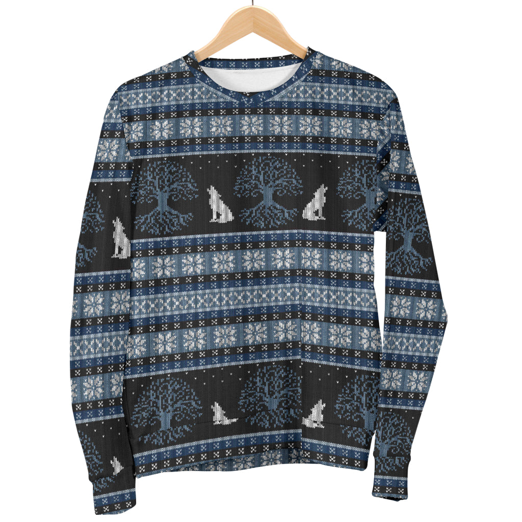 Wolf Tree of Life Knit Design Print Women Long Sleeve Sweatshirt