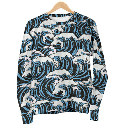 Surf Wave Pattern Print Men Long Sleeve Sweatshirt
