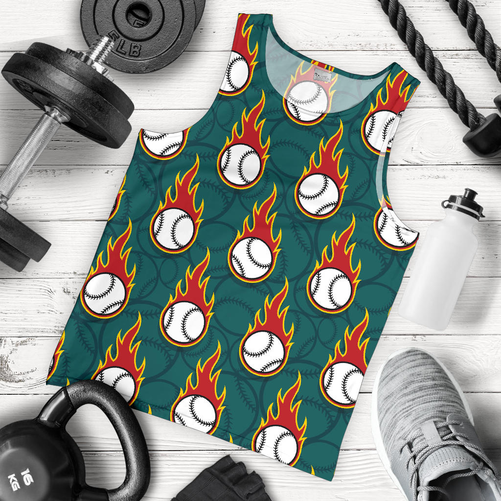 Baseball Fire Print Pattern Men Tank Top