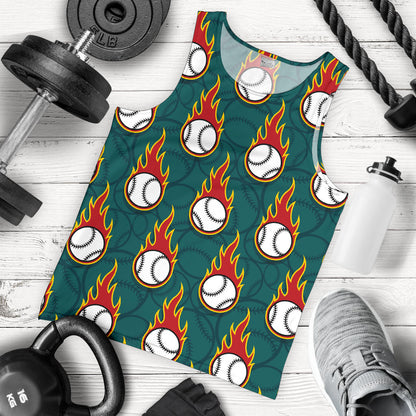 Baseball Fire Print Pattern Men Tank Top