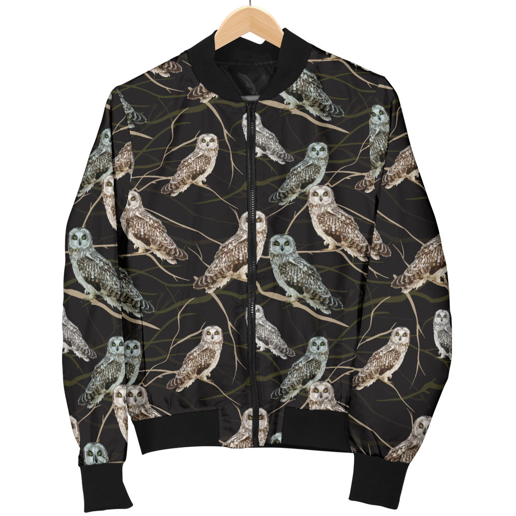 Owl Branch Themed Design Print Men Bomber Jacket