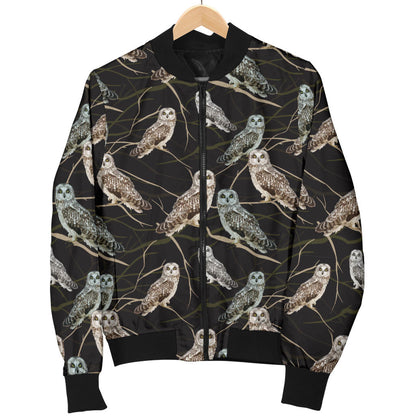 Owl Branch Themed Design Print Men Bomber Jacket