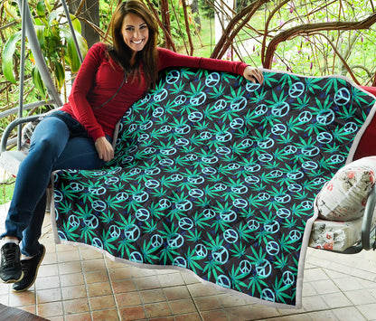 Peace Sign Themed Design Print Quilt Bedspread