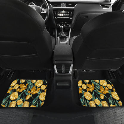 Elegant Yellow Tulip Print Car Floor Mats Front Back