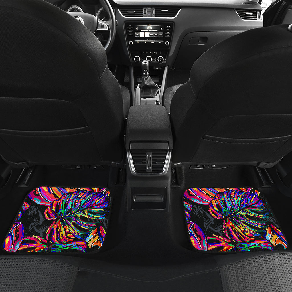 Neon Color Tropical Palm Leaves Car Floor Mats Front Back