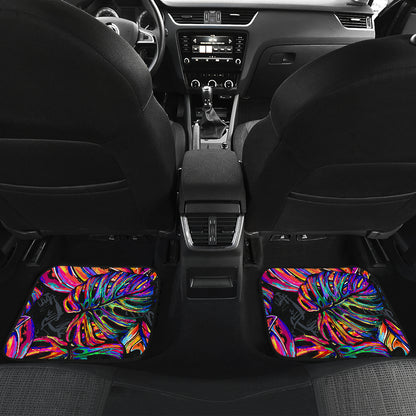 Neon Color Tropical Palm Leaves Car Floor Mats Front Back