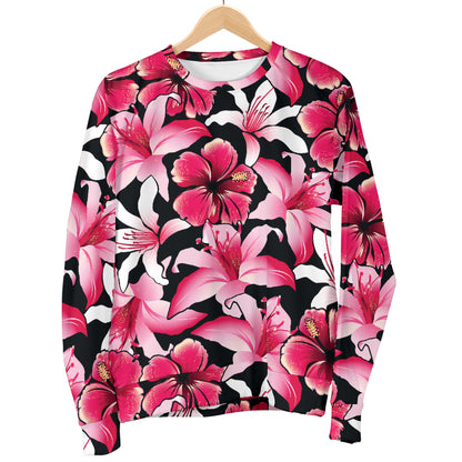 Flower Hawaiian Pink Red Hibiscus Print Women Long Sleeve Sweatshirt