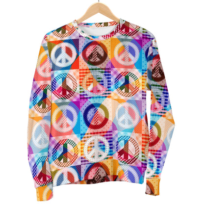 Peace Sign Patchwork Design Print Men Long Sleeve Sweatshirt