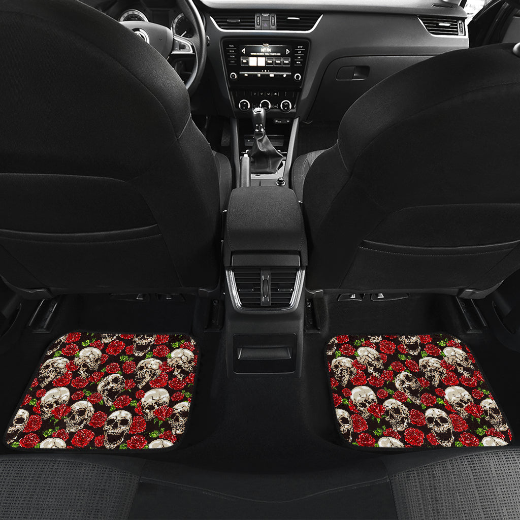 Skull Roses Design Themed Print Car Floor Mats Front Back