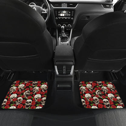 Skull Roses Design Themed Print Car Floor Mats Front Back