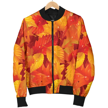 Elm Leave Autum Print Pattern Men Bomber Jacket