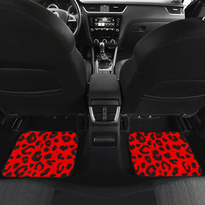 Leopard Red Skin Print Car Floor Mats Front Back
