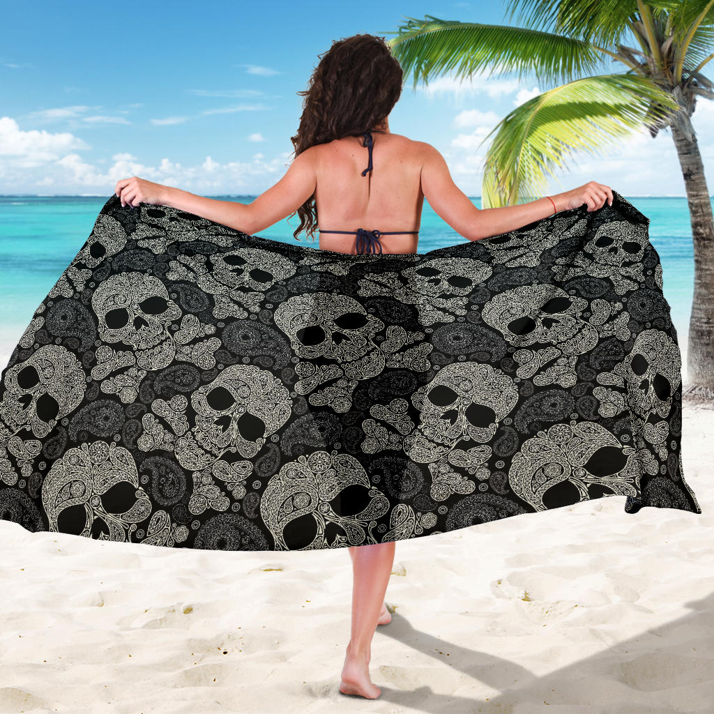 Paisley Skull Pattern Print Design A01 Sarong Pareo Wrap