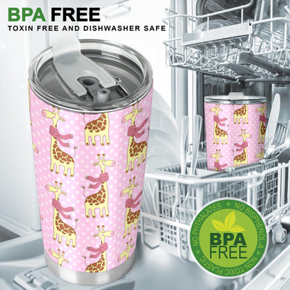 Giraffe Cute Pink Polka Dot Print Tumbler