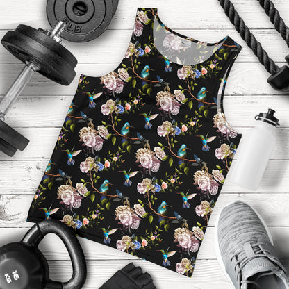 Hummingbird Flower Themed Print Men Tank Top
