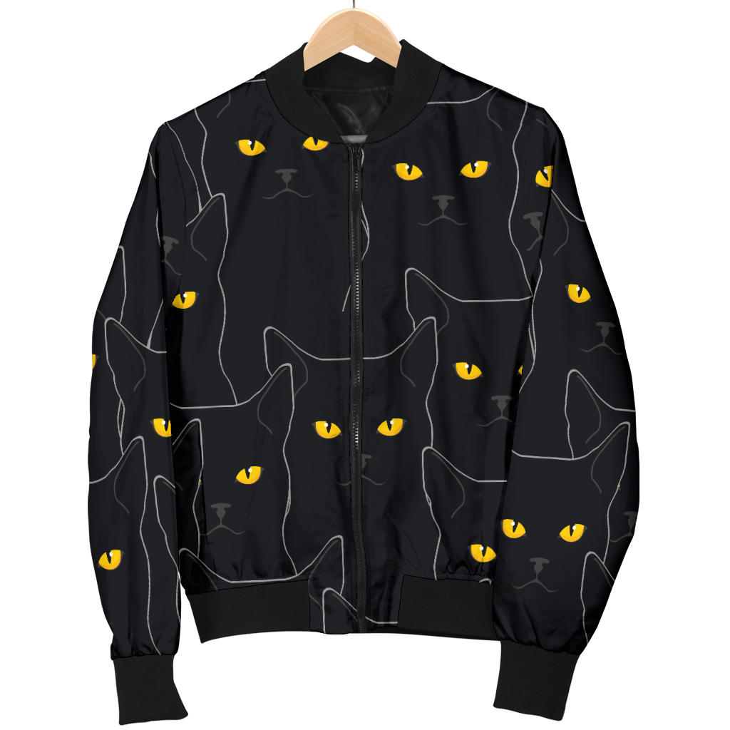 Black Cat Yellow Eyes Print Pattern Men Bomber Jacket