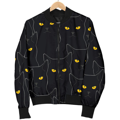 Black Cat Yellow Eyes Print Pattern Men Bomber Jacket
