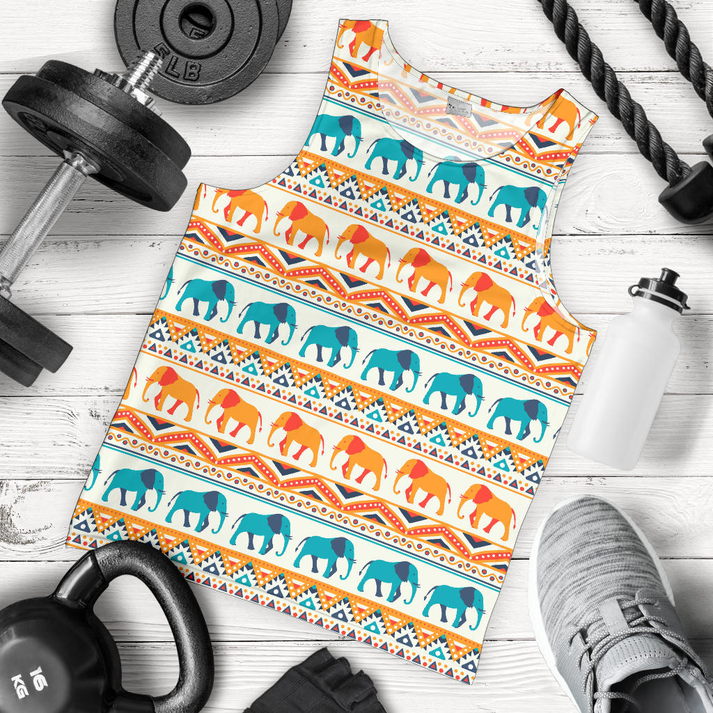 Elephant Aztec Ethnic Print Pattern Men Tank Top