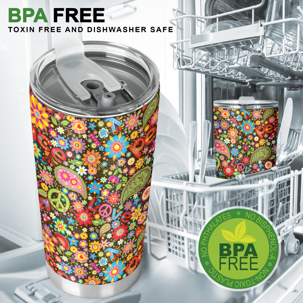 Flower Power Peace Paisley Themed Print Tumbler
