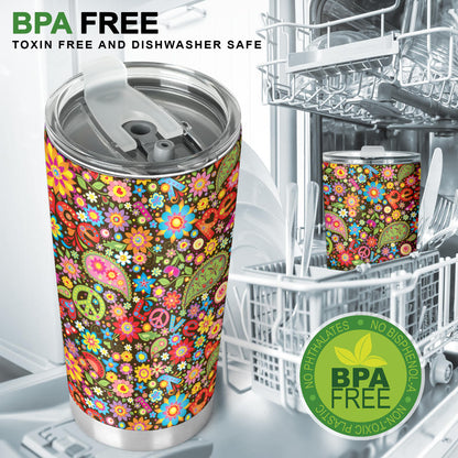 Flower Power Peace Paisley Themed Print Tumbler