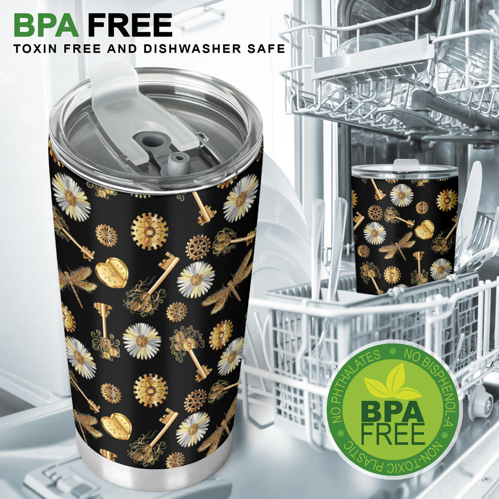 Steampunk Dragonfly Design Themed Print Tumbler
