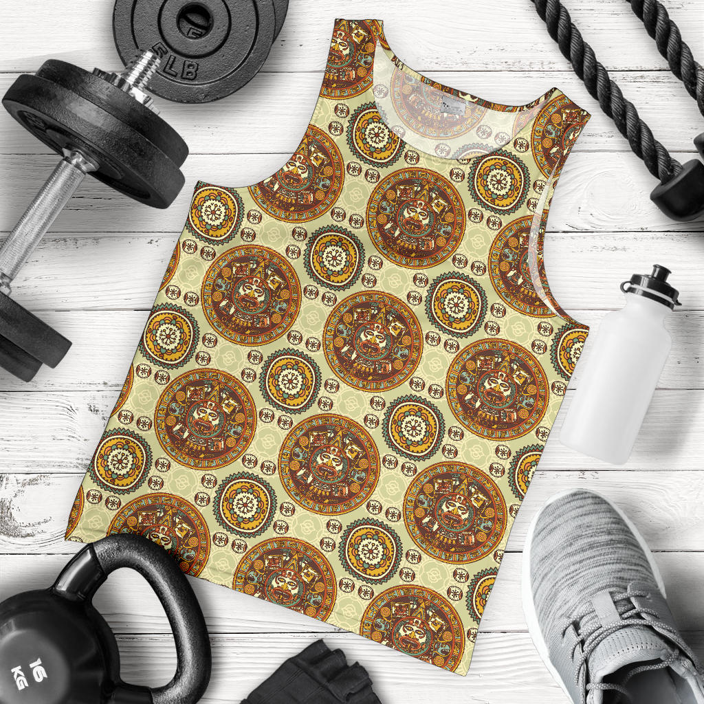 Calendar Aztec Themed Print Pattern Men Tank Top