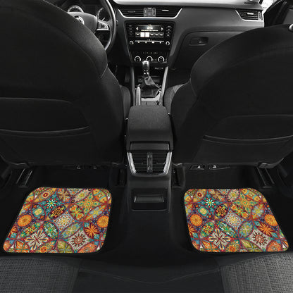 Mandala Flower Themed Design Print Car Floor Mats Front Back