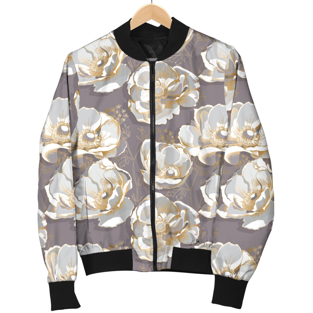 Elegant Grey Flower Print Men Bomber Jacket
