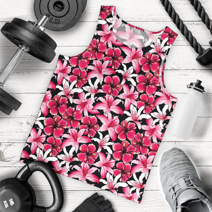 Flower Hawaiian Pink Red Hibiscus Print Men Tank Top