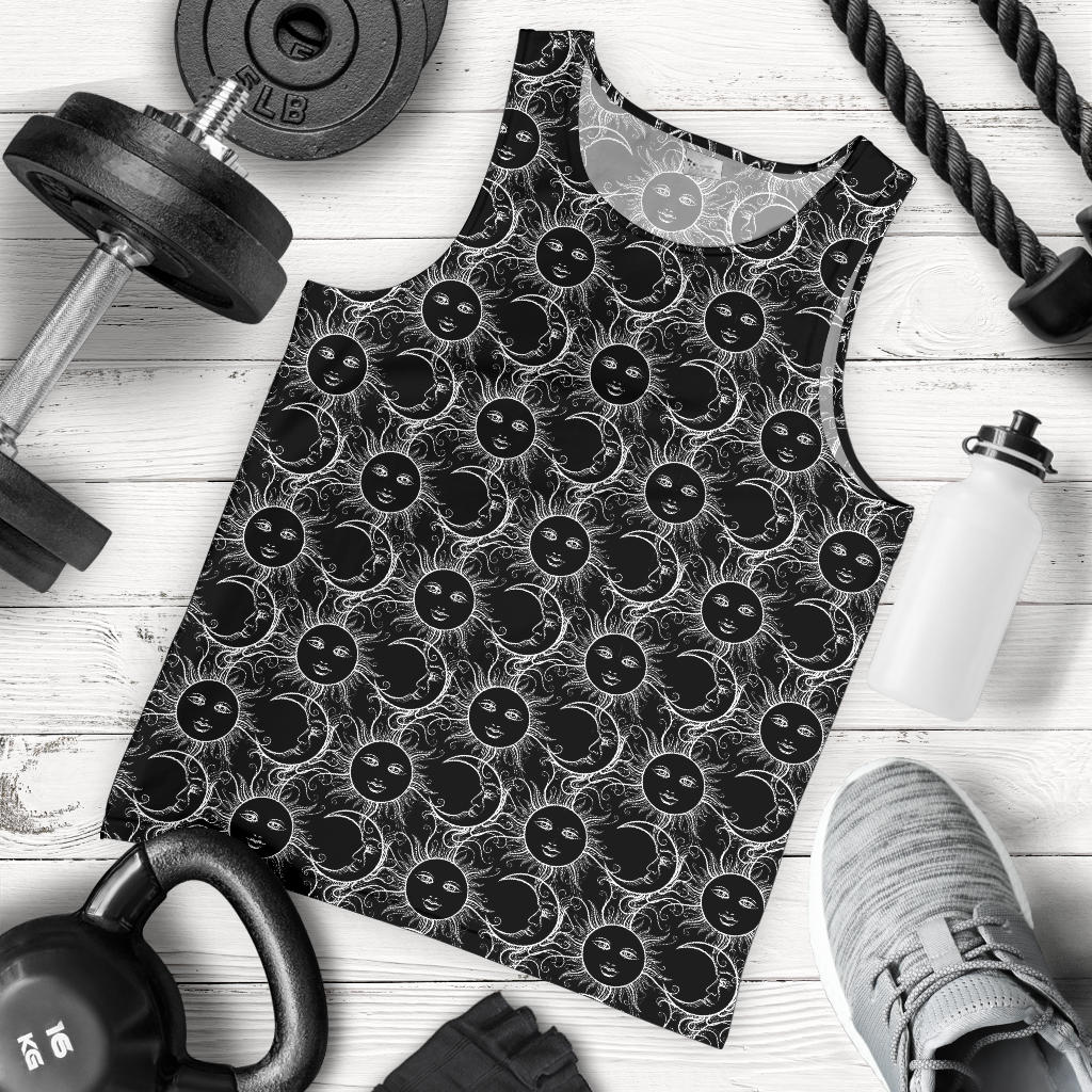 Sun Moon White Design Themed Print Men Tank Top