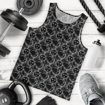 Sun Moon White Design Themed Print Men Tank Top