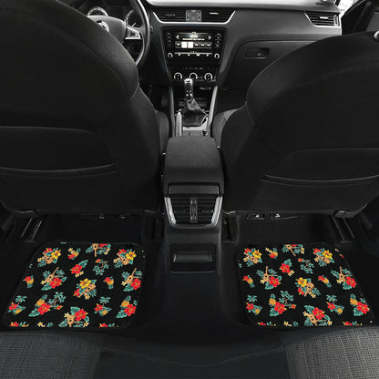 Hawaiian Flower Themed Print Car Floor Mats Front Back