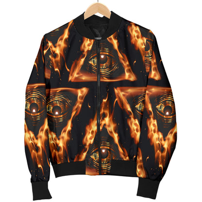 Eye of Horus in Flame Print Men Bomber Jacket