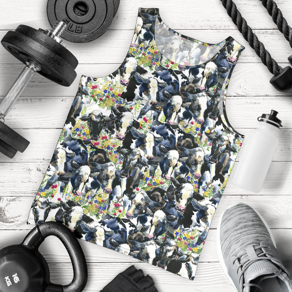Cow Watercolor Print Pattern Men Tank Top