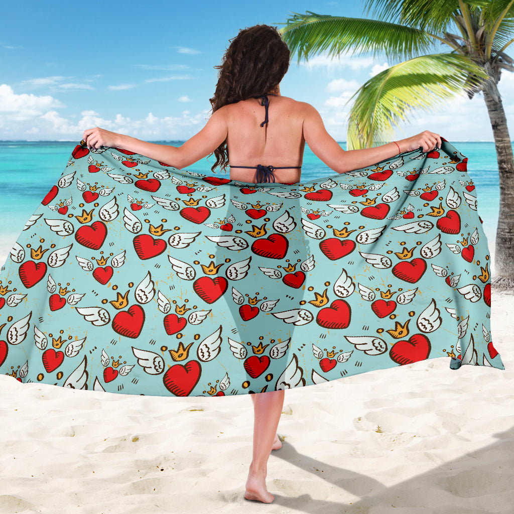 Angel Wings Heart Pattern Print Design 02 Sarong Pareo Wrap