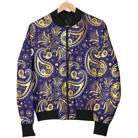 Paisley Blue Yellow Design Print Men Bomber Jacket