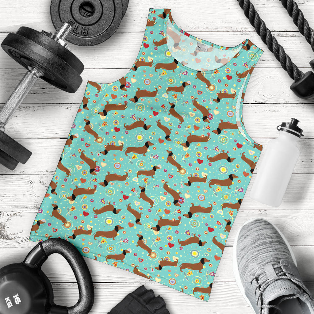 Dachshund with Floral Print Pattern Men Tank Top