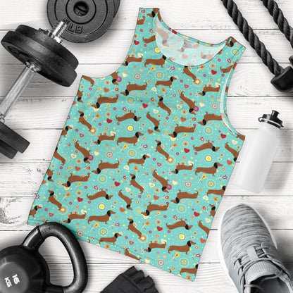 Dachshund with Floral Print Pattern Men Tank Top