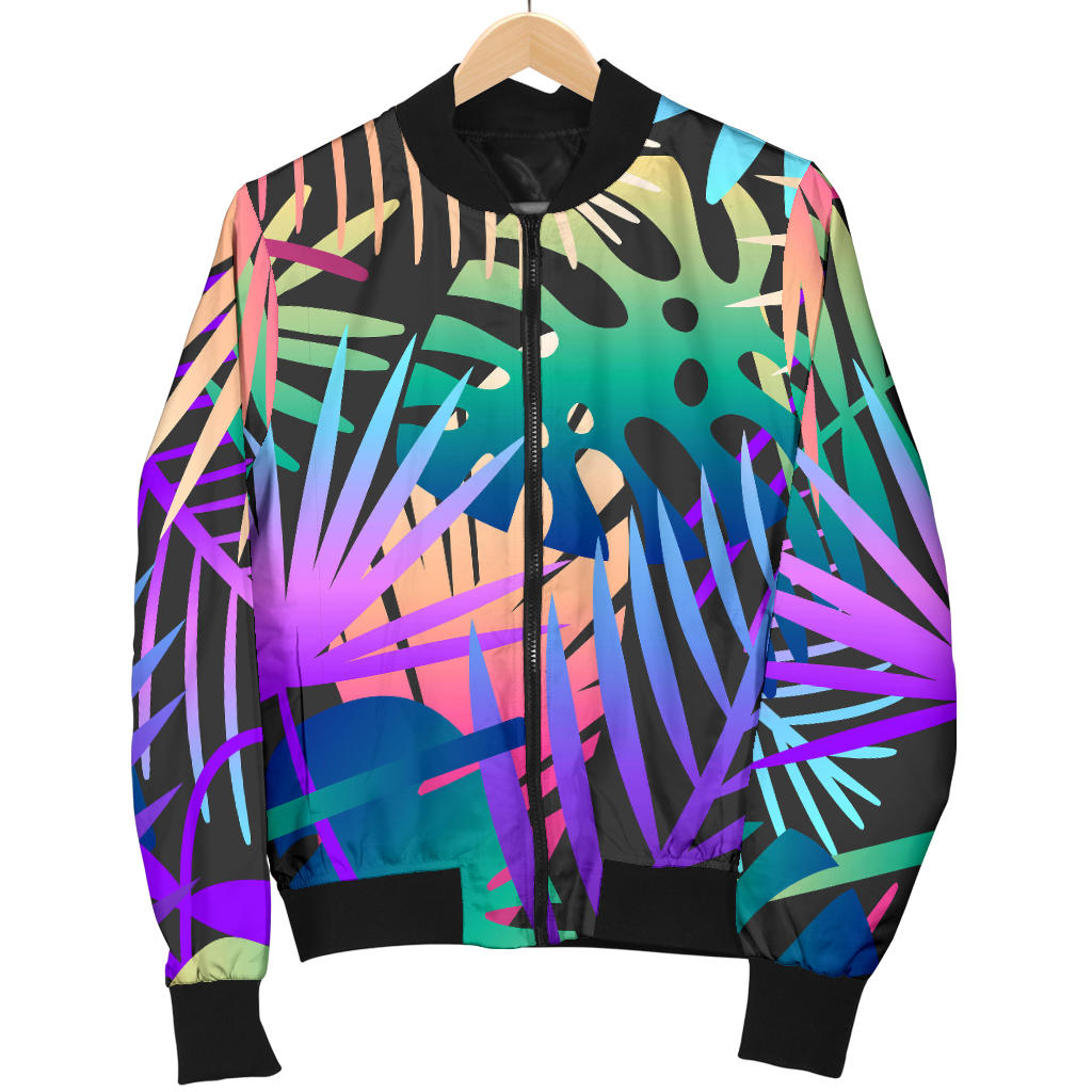 Neon Flower Tropical Palm Leaves Men Bomber Jacket