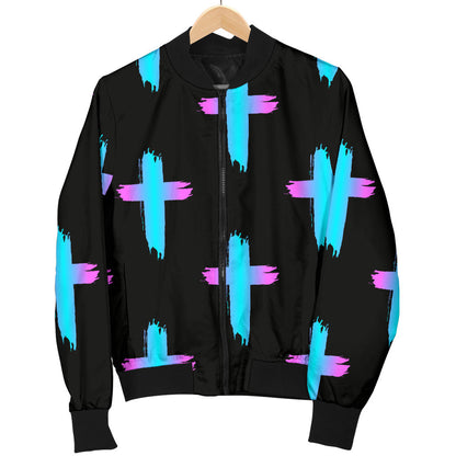 Christian Cross neon Pattern Men Bomber Jacket