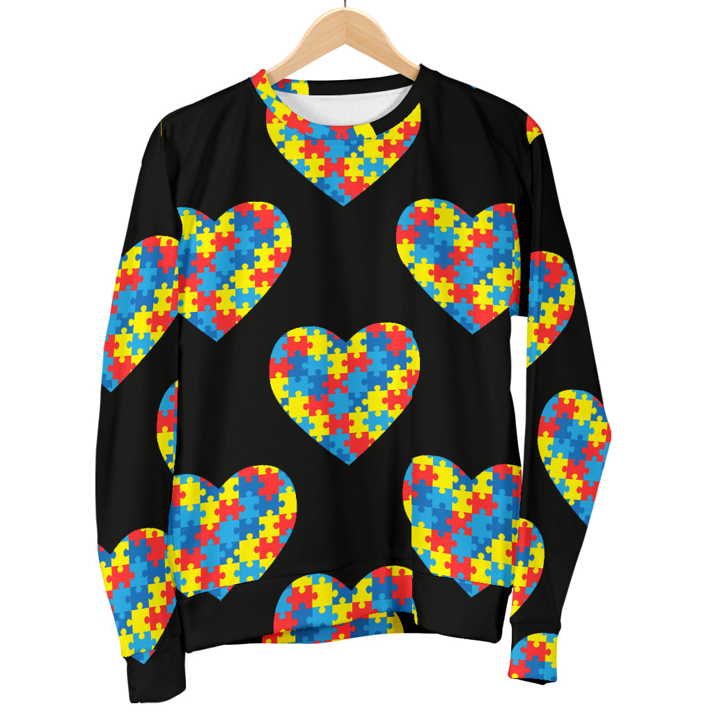 Autism Awareness Heart Design Print Men Long Sleeve Sweatshirt