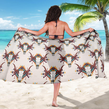 Buffalo Head Pattern Print Design 02 Sarong Pareo Wrap
