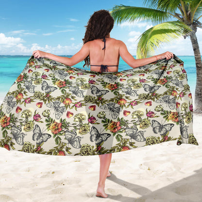 Butterfly Flower Pattern Print Design 06 Sarong Pareo Wrap