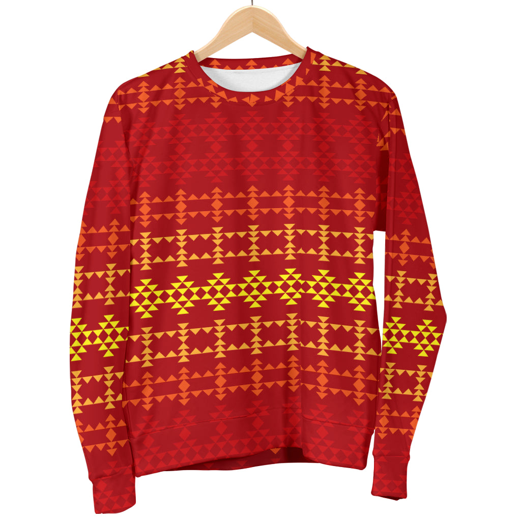 Southwest Red Gold Design Themed Print Men Long Sleeve Sweatshirt