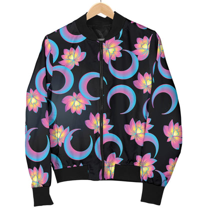 Lotus with Moon Pink Print Themed Men Bomber Jacket