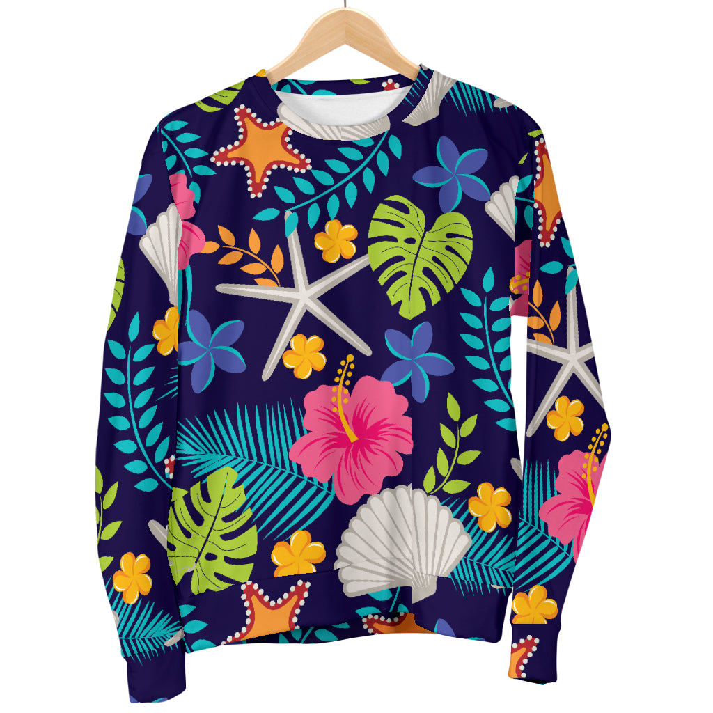 Beach Seashell Floral Theme Men Long Sleeve Sweatshirt